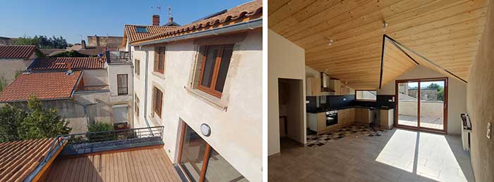 Réhabilitation de 4 logements avec terrasses en toiture, centre ancien de Romans (26 100)